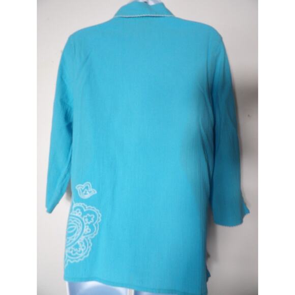Koret Medium Blouse Top Bright Blue Paisley Button Up Beachy Boho Gauzy Collared - Picture 4 of 12